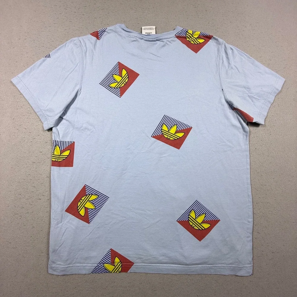 Adidas Originals Mens Trefoil Geometric Graphic T-Shirt Light Blue Large
